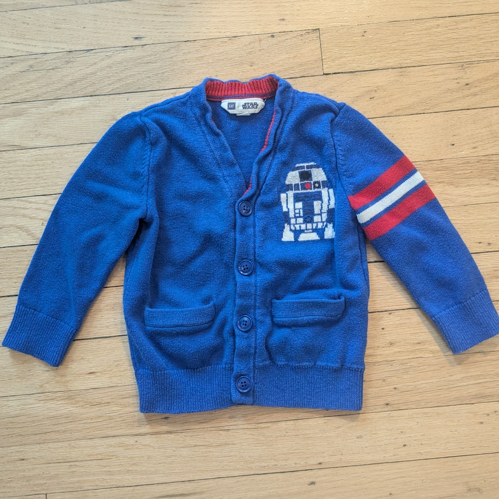 GAP Blue and Red Knit Sweater with V-Neck